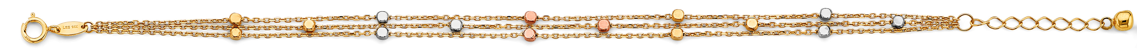 14K Yellow White Rose Gold 3 Line Bracelet