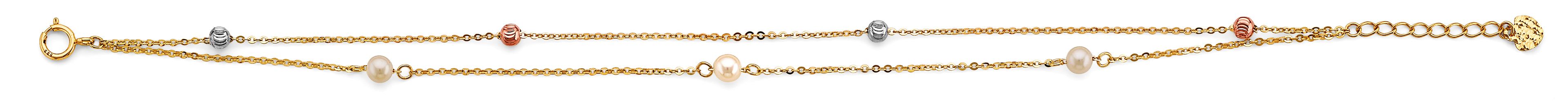 14K Yellow White Rose Gold 2 Line Ball Bracelet