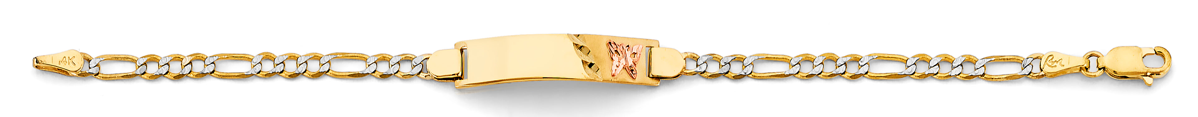 14K Two Tone Gold Figaro WP Butterfly ID Bracelet