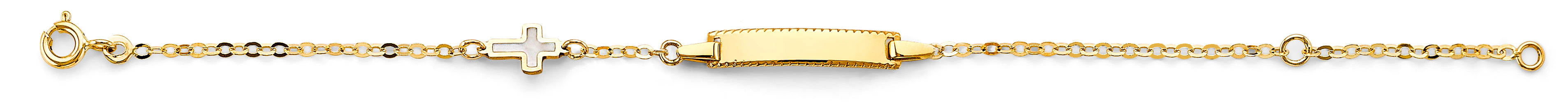 14K Yellow Gold Mop Cross Baby ID Bracelet