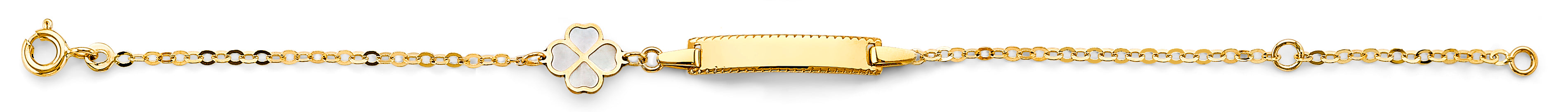 14K Yellow Gold Mop Clover Baby ID Bracelet