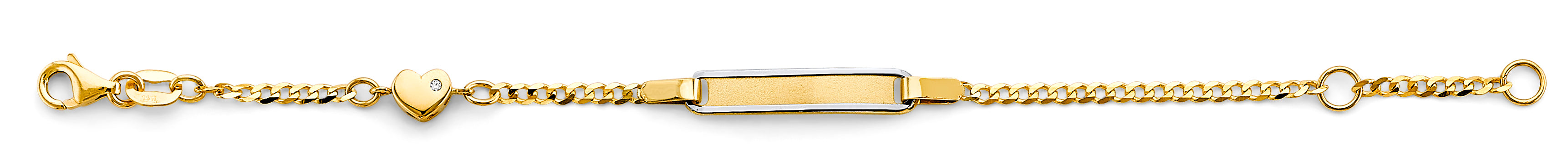 14K Two Tone Gold CZ Baby ID W/ Heart Bracelet