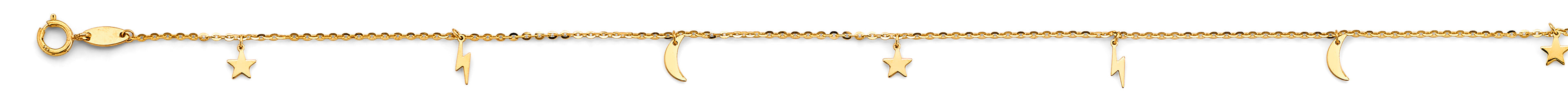 14K Yellow Gold Celestial Charm Light Anklet (9+1)