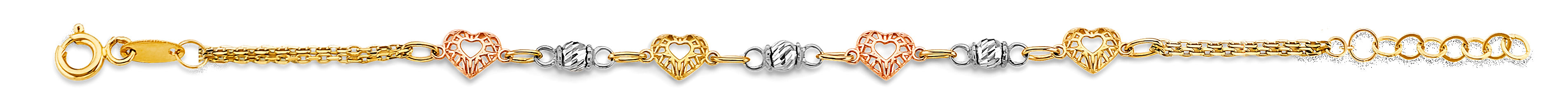 14K Yellow White Rose Gold Heart Baby Bracelet