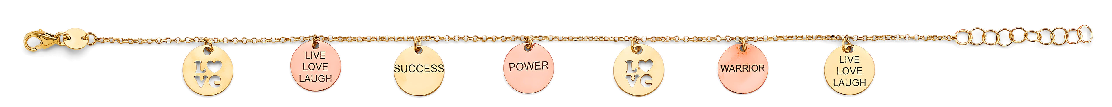 14K Yellow White Rose Gold Charm Bracelet