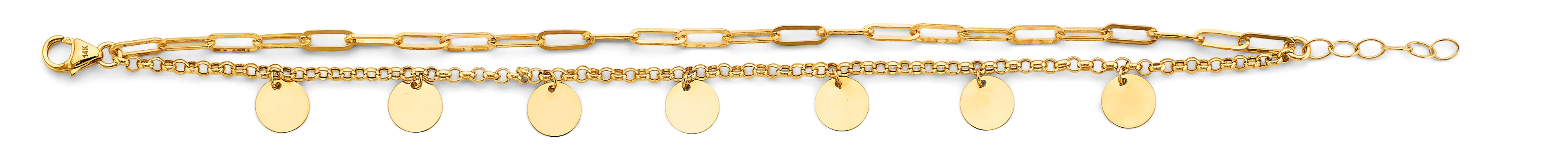 14K Yellow Gold 2 Line Link & Charm Bracelet