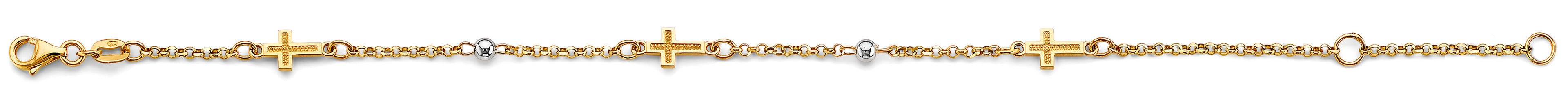 14K Two Tone Gold Ball & Cross Light Bracelet