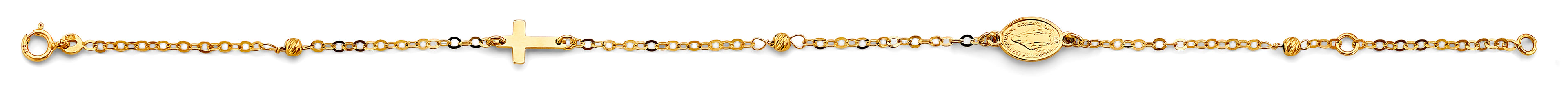 14K Yellow Gold Cross & Medal Light Bracelet
