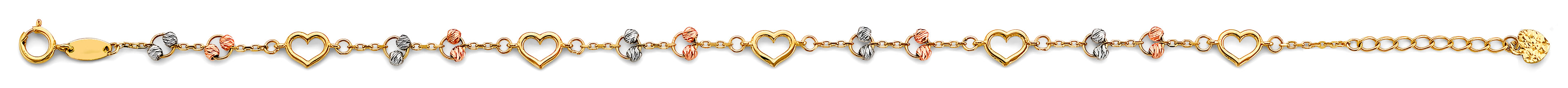 14K Yellow White Rose Gold Light Heart Anklet