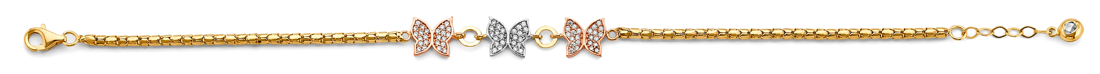 14K Yellow White Rose Gold CZ Butterfly Bracelet