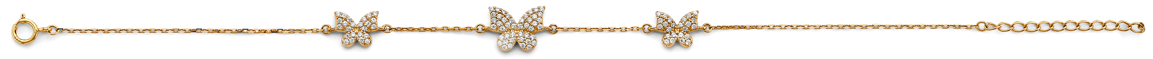 14K Yellow Gold 3 Butterfly CZ Bracelet