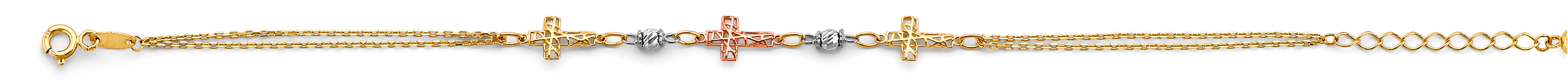 14K Yellow White Rose Gold Diamond Cut Cross Bracelet