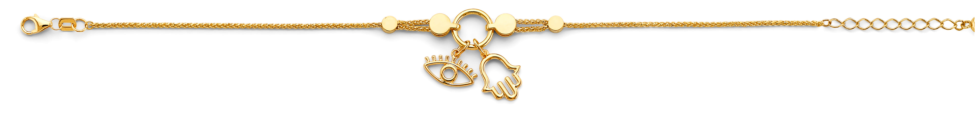 14K Yellow Gold Hanging Evil Eye/Hamsa Bracelet