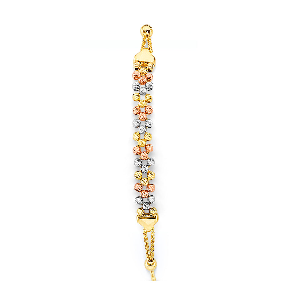 14K Yellow White Rose Gold Ball Friendship Bracelet