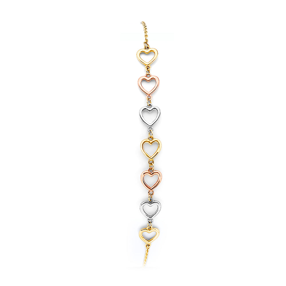 14K Yellow White Rose Gold Heart Friendship Bracelet