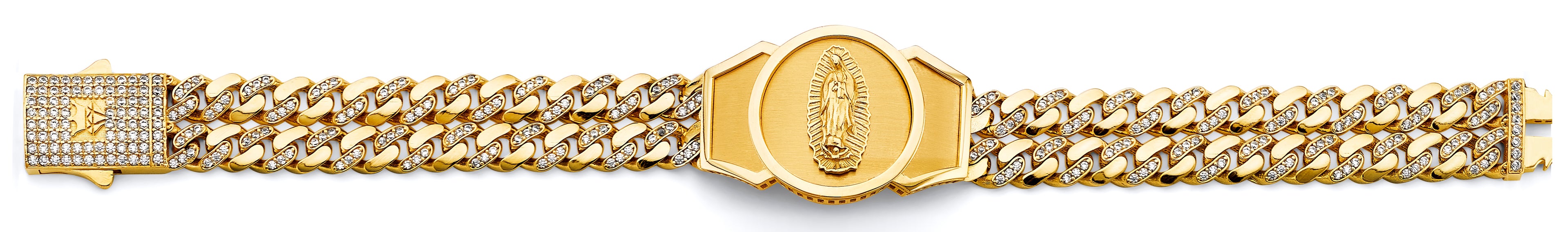 14K Two Tone Gold Two Rows CZ Cuban Guadalupe ID Bracelet