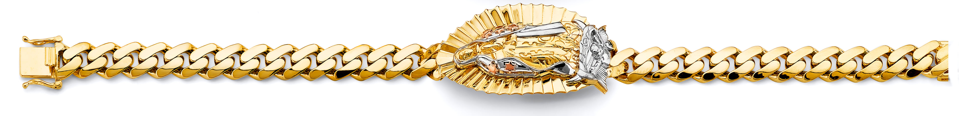 14K Yellow White Rose Gold Cuban Link Guadalupe ID Bracelet