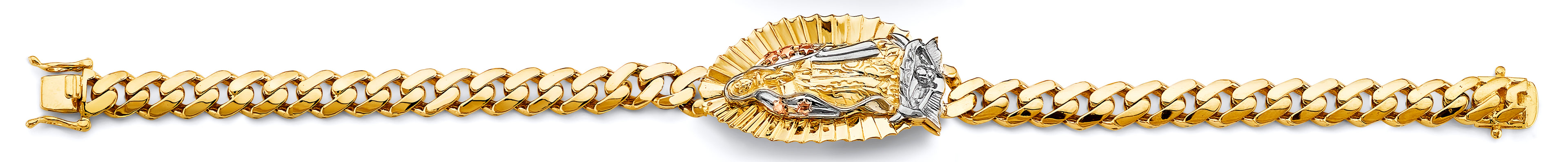 14K Yellow White Rose Gold Cuban Link Guadalupe ID Bracelet