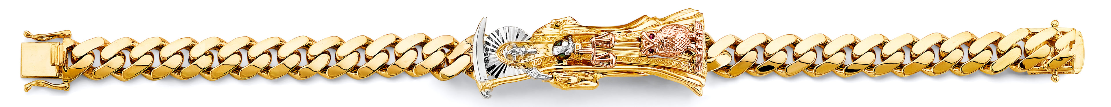 14K Yellow White Rose Gold Cuban Link Santa Muerte ID Bracelet