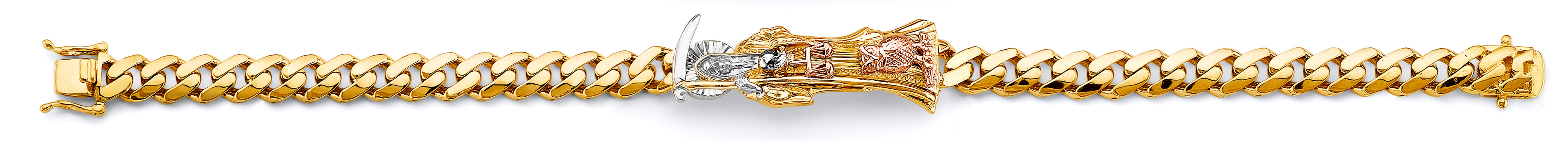 14K Yellow White Rose Gold Cuban Link Santa Muerte ID Bracelet