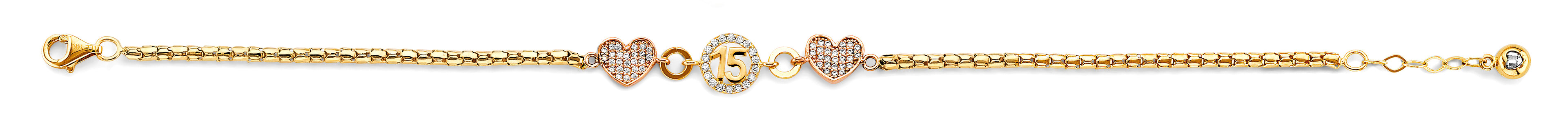 14K Yellow White Rose Gold CZ 15 Years Bracelet