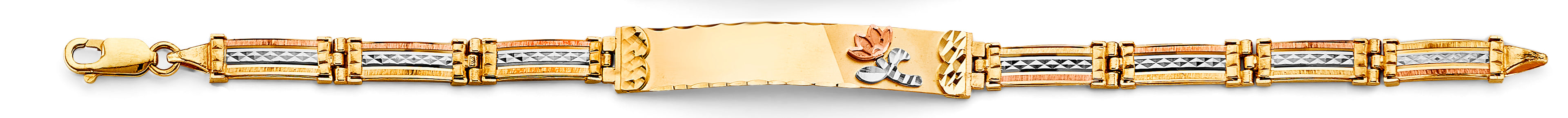 14K Yellow White Rose Gold Flower ID Bracelet