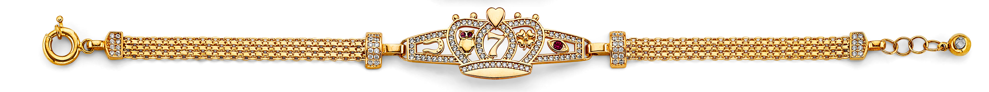 14K Yellow White Rose Gold CZ Lucky ID Bracelet