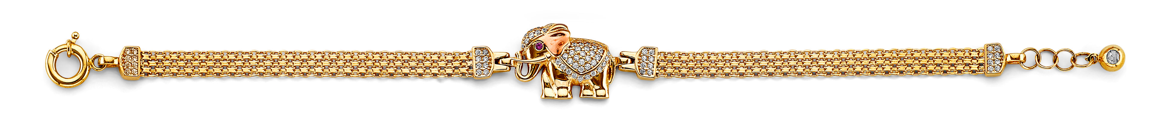 14K Yellow White Rose Gold CZ Elephant Bracelet