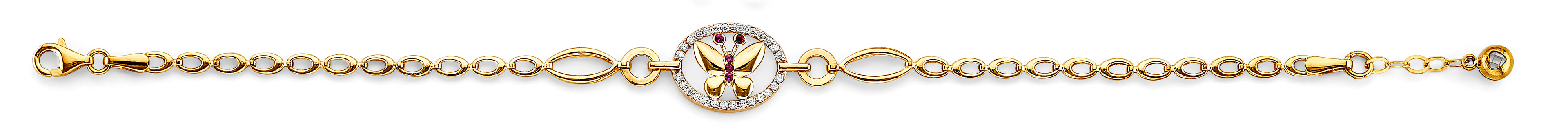 14K Two Tone Gold CZ Butterfly Bracelet