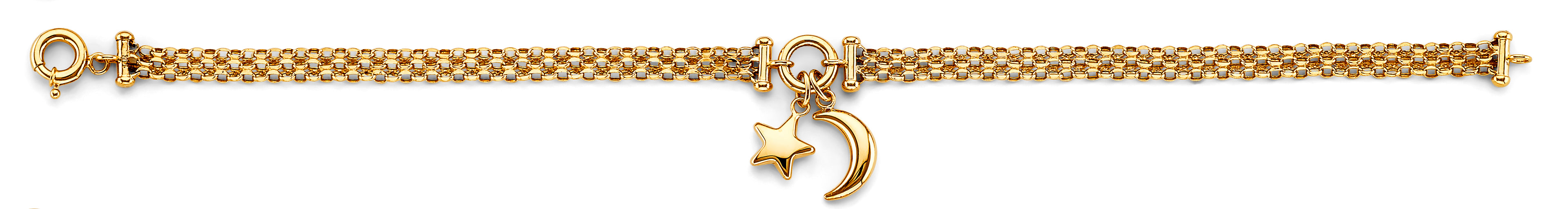 14K Yellow Gold Star & Moon Center Bracelet