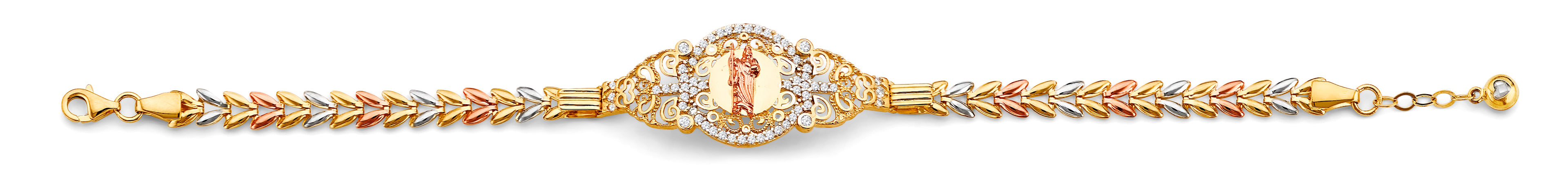 14K Yellow White Rose Gold St. Jude ID CZ Bracelet