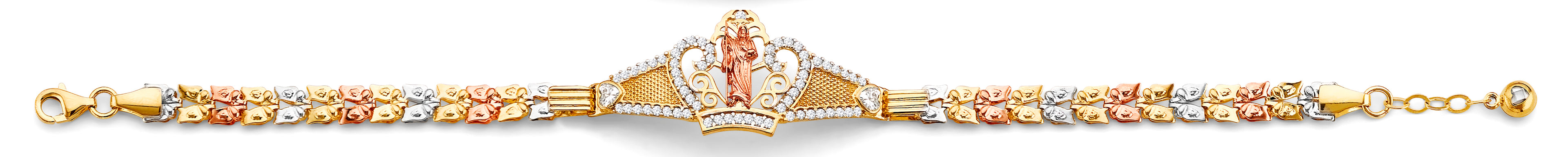 14K Yellow White Rose Gold St. Jude Crown ID CZ Bracelet