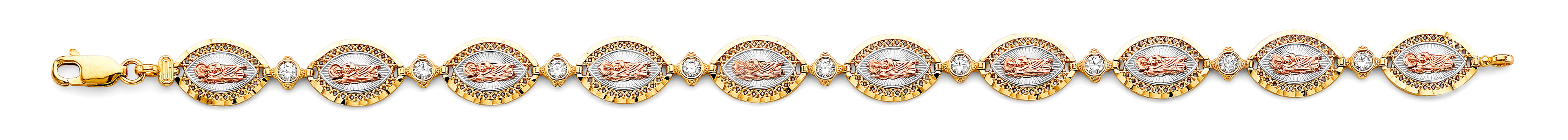 14K Yellow White Rose Gold CZ St. Jude Bracelet