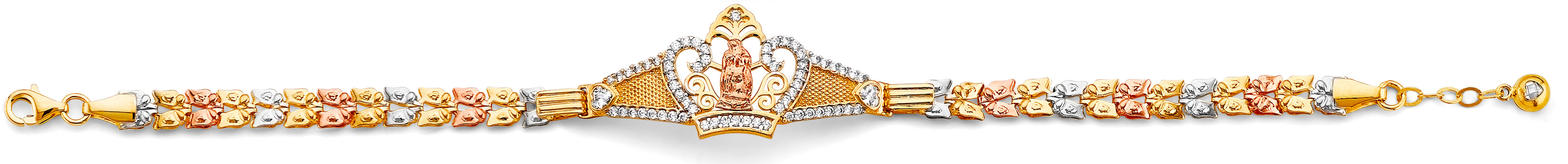 14K Yellow White Rose Gold Guadalupe Crown ID CZ Bracelet