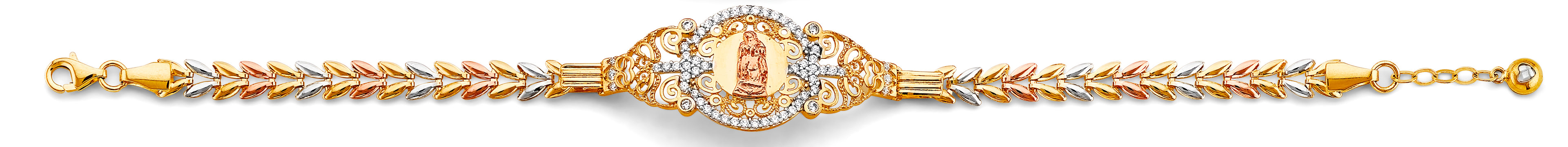 14K Yellow White Rose Gold Guadalupe ID CZ Bracelet