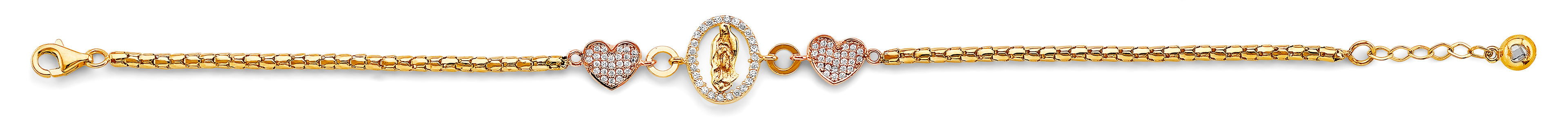 14K Yellow White Rose Gold Guadalupe/Heart CZ Bracelet