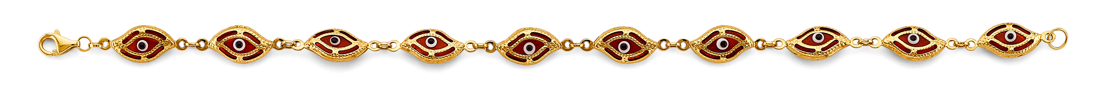14K Yellow Gold Red Evil Eye Bracelet