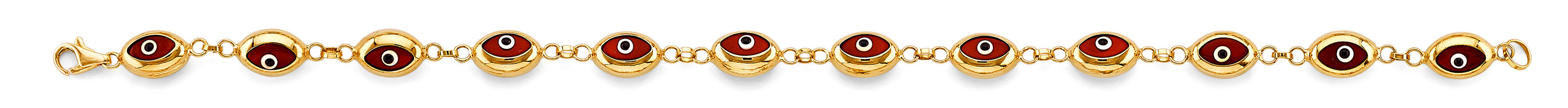14K Yellow Gold Red Evil Eye Bracelet
