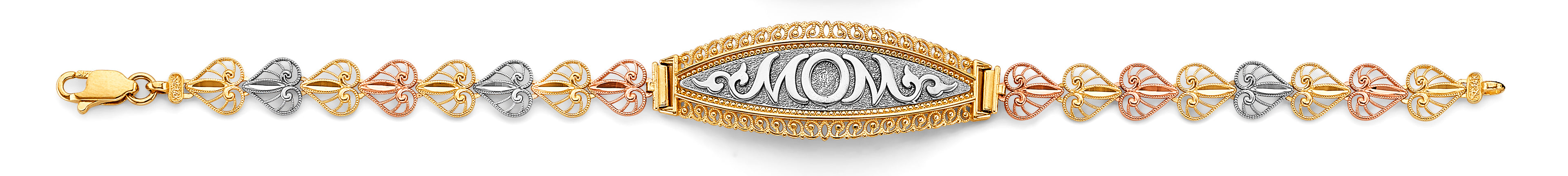 14K Yellow White Rose Gold Mom ID Bracelet