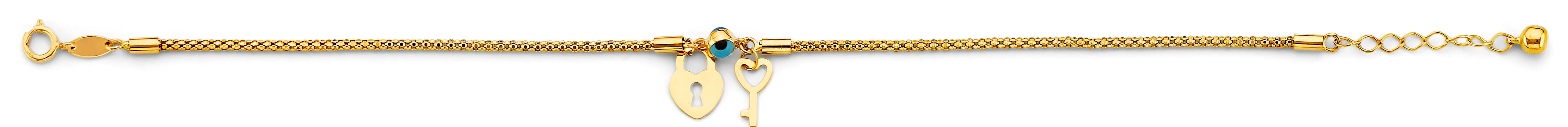 14K Yellow Gold Evil Eye & Charms Center Bracelet