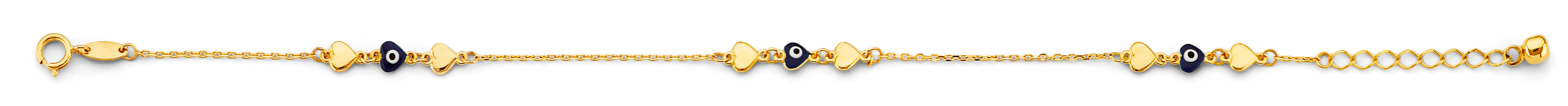 14K Yellow Gold Evil Eye & Heart Bracelet