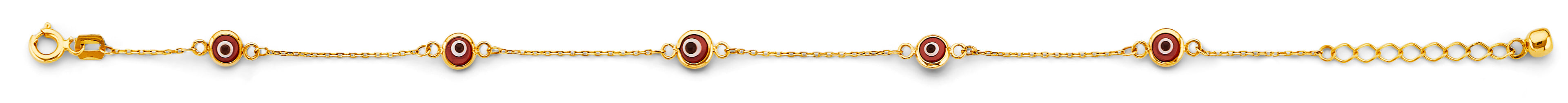 14K Yellow Gold Red Evil Eye Bracelet