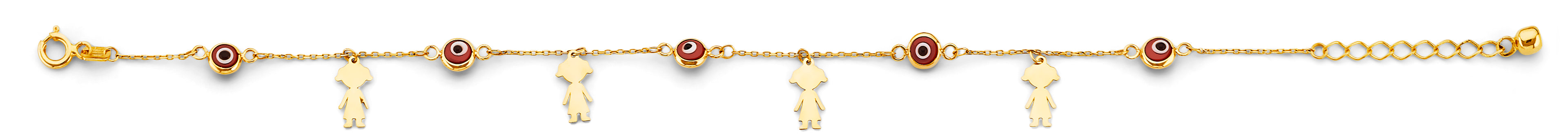14K Yellow Gold Red Evil Eye & Girl Charms Bracelet