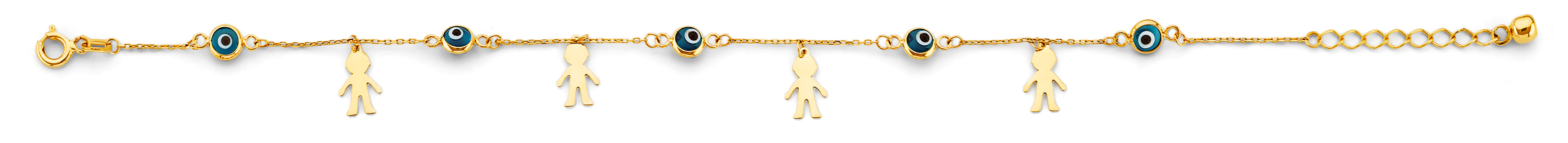 14K Yellow Gold Blue Evil Eye & Boy Charms Bracelet