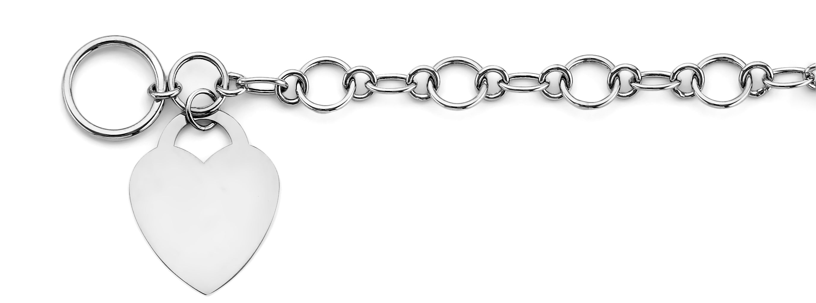 14K White Gold Hollow Bracelet W//Heart Pendant