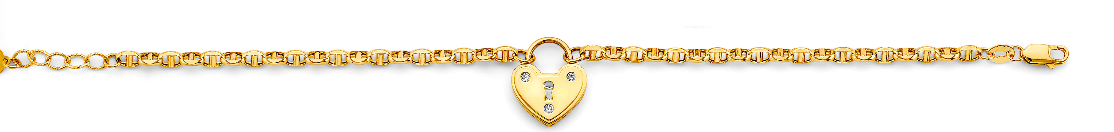 14K Heart Lock Mariner Chain Bracelet