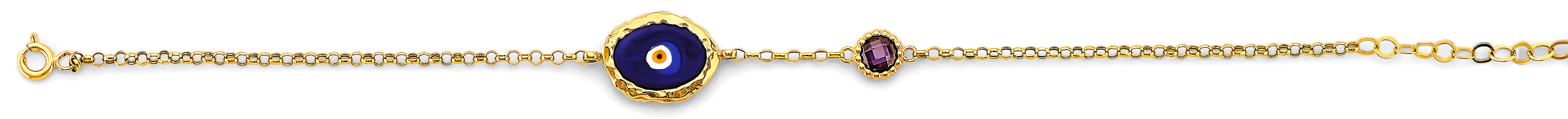 14K Yellow Gold Fancy Blue Evil Eye Bracelet W/Cz