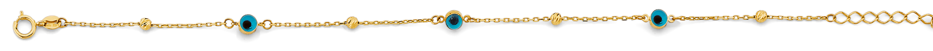 14K Yellow Gold Sky Blue Color Evil Eye Bracelet