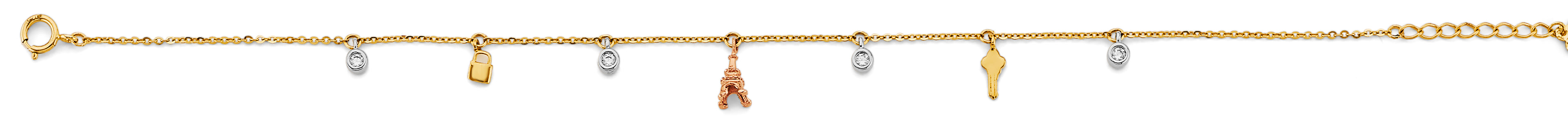 14K Yellow White Rose Gold Charm CZ Anklet
