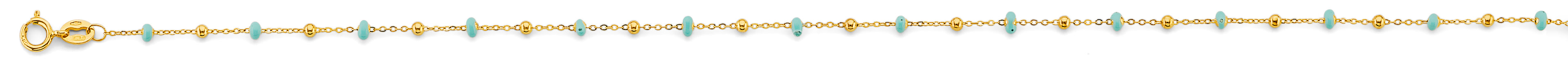 14K Yellow Gold Turquoise Col Enamel Bead Bracelet
